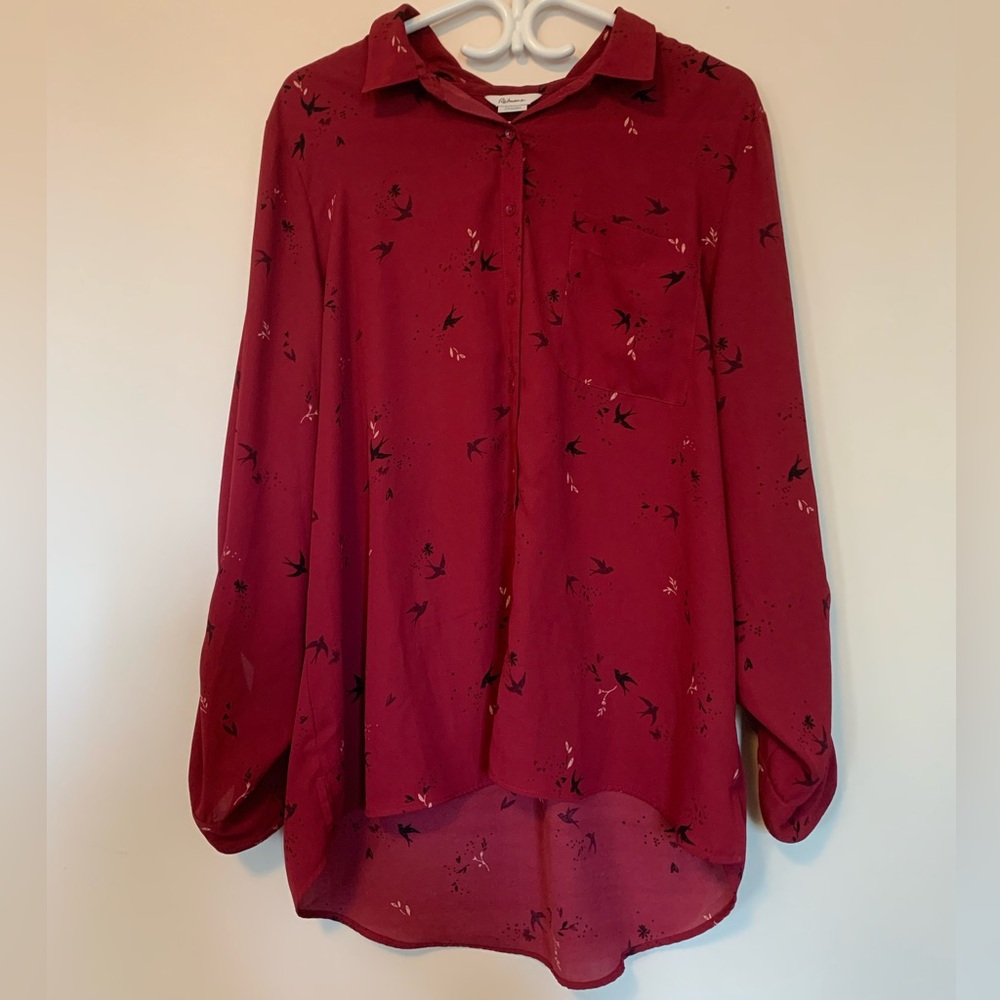 Bird Pattern Button Down Blouse
